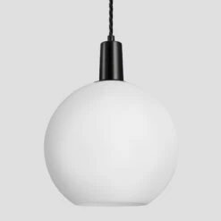 Sleek Opal Glass Globe Pendant Light - 9 Inch -Lumi Home Shop 9 Inch Pendant OpalGlass Industville Lighting Globe BlackHolder Sleek SL OGL GLP9 W BKH
