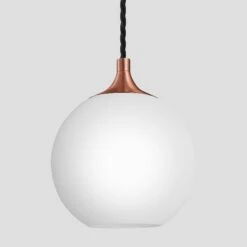 Chelsea Opal Glass Globe Pendant Light - 9 Inch - White -Lumi Home Shop 9 Inch Pendant OpalGlass Industville Lighting Globe CopperHolder Chlesea CH OGL GLP9 W CH