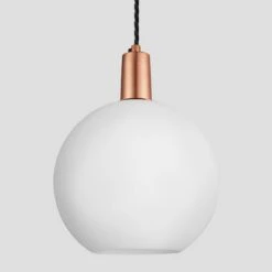 Sleek Opal Glass Globe Pendant Light - 9 Inch -Lumi Home Shop 9 Inch Pendant OpalGlass Industville Lighting Globe CopperHolder Sleek SL OGL GLP9 W CH