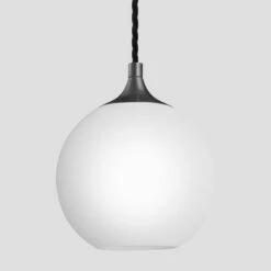 Chelsea Opal Glass Globe Pendant Light - 9 Inch - White -Lumi Home Shop 9 Inch Pendant OpalGlass Industville Lighting Globe PewterHolder Chlesea CH OGL GLP9 W PH