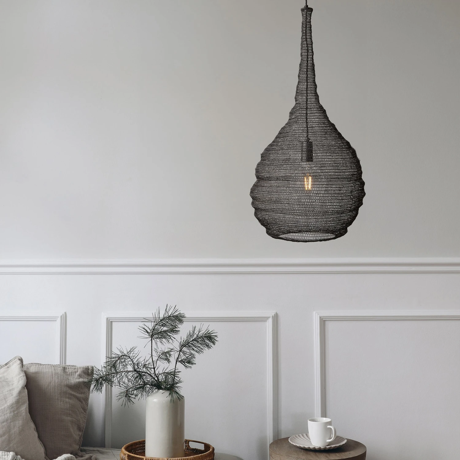 Beehive Wire Cage Metal Mesh Pendant Light - Drop - Pewter - Image 2