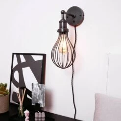 Brooklyn Balloon Cage Wall Light - 6 Inch - Pewter - With Plug 11 Brooklyn Balloon Cage Wall Light - 6 Inch - Pewter - With Plug -Lumi Home Shop BR BCWL6 P PH FLWP Industville Wall Holder With Plug Cage Pewter Bedroom