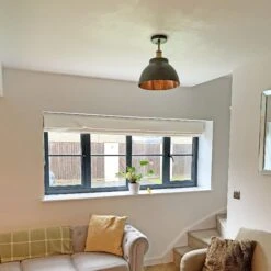 Brooklyn Dome Flush Mount - 13 Inch - Pewter & Copper -Lumi Home Shop BR DFM13 CP CH LR INDUSTVILLE B2C LIVING ROOM SOFA cscotswoldproperties