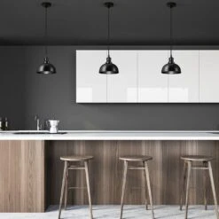 Brooklyn Dome Pendant - 8 Inch - Black -Lumi Home Shop BR DP8 BK BKHINDUSTVILLEB2CKITCHENADOBESTOCK