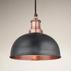 Brooklyn Dome Pendant - 8 Inch - Pewter & Copper -Lumi Home Shop BR DP8 CP CH BG Textured BG