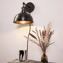 Brooklyn Dome Wall Light - 8 Inch - Pewter - With Plug -Lumi Home Shop BR DWL8 P PH FLWP INDUSTVILLE B2C living room Liva nee