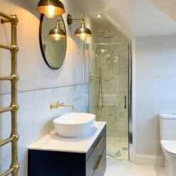 Brooklyn Outdoor & Bathroom Dome Wall Light - 8 Inch - Pewter & Brass -Lumi Home Shop BR IP65 DWL8 BP BHLRINDUSTVILLEB2CBATHROOMDARKBLUE hawkes country home