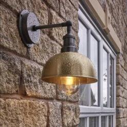 Brooklyn Outdoor & Bathroom Dome Wall Light - 8 Inch - Brass -Lumi Home Shop BR OD DWL8 B PH Angled In Situ Lit LR
