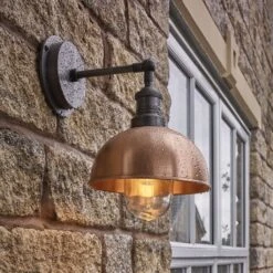 Brooklyn Outdoor & Bathroom Dome Wall Light - 8 Inch - Copper -Lumi Home Shop BR OD DWL8 C PH Angled In Situ Lit HR ret