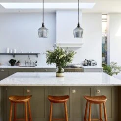 Brooklyn Tinted Glass Schoolhouse Pendant - 10 Inch - Smoke Grey 20 Brooklyn Tinted Glass Schoolhouse Pendant - 10 Inch - Smoke Grey -Lumi Home Shop BR TGL SHP10 SG BKH KITCHEN WHITE MARBLE huntsmore design build 1