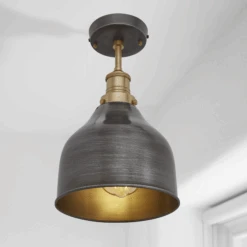 Brooklyn Cone Flush Mount - 7 Inch - Pewter -Lumi Home Shop Brass Flush Cone7 Pewter Low Classic InSitu