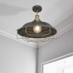 Brooklyn Step Flush Mount - 16 Inch - Pewter -Lumi Home Shop Flush Mount Step Pewter Cage