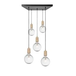 Sleek Edison Square Cluster Lights - 5 Wire - Brass