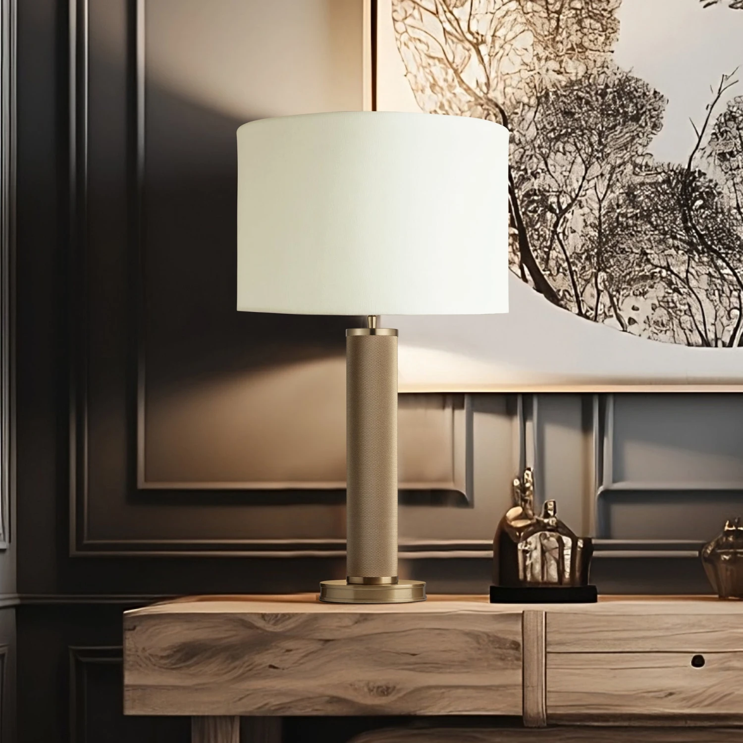 Knurled Pillar Table Lamp - Brass - Base Only 3 Knurled Pillar Table Lamp - Brass - Base Only