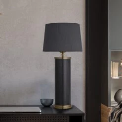 Marble Pillar Cylinder Table Lamp - Black With Brass - Base Only