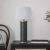 Marble Pillar Cylinder Table Lamp - Green With Brass - Base Only 1 Marble Pillar Cylinder Table Lamp - Green With Brass - Base Only -Lumi Home Shop MA PIL CYTL GR B W SEM INDUSTVILLE B2C HALLWAY BO Closeup