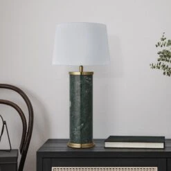 Marble Pillar Cylinder Table Lamp - Green With Brass - Base Only