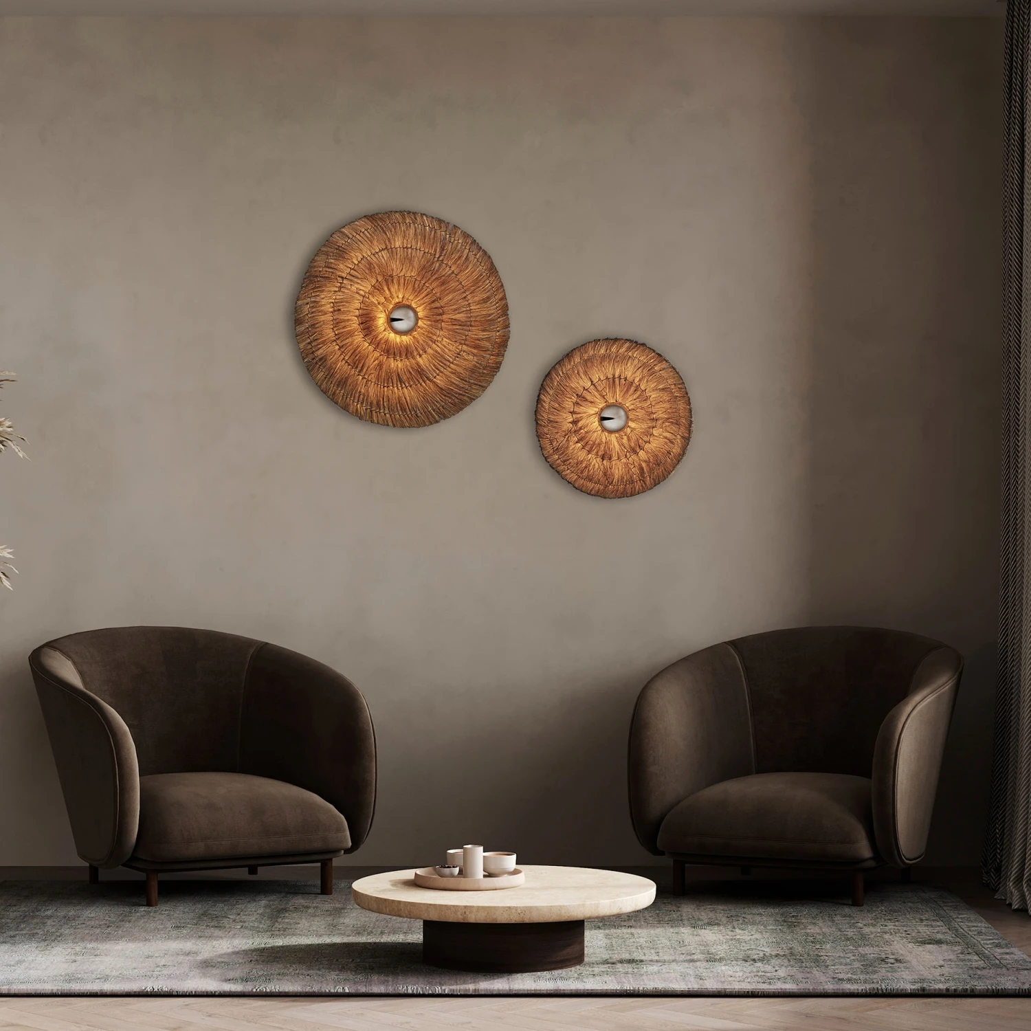 Moonj Natural Grass Round Wall Light Flush Mount - Brown 6 Moonj Natural Grass Round Wall Light Flush Mount - Brown - Image 4