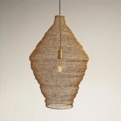 Beehive Wire Cage Metal Mesh Pendant Light - Diamond - Brass