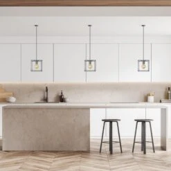 Sleek Cube Pendant Light - 8 Inch - Pewter -Lumi Home Shop SL CU8 PINDUSTVILLEB2CKITCHENNATURALLIGHTAdobeStock 492327211 1