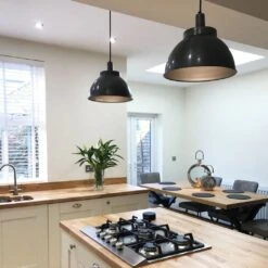 Sleek Dome Pendant - 13 Inch - Pewter -Lumi Home Shop SL DP13 P LR NCR Industville RESIDENTIAL KITCHEN BEFORE our.1930s