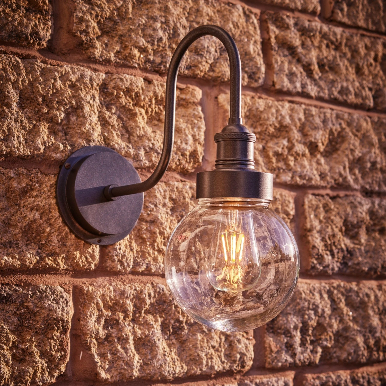 Swan Neck Outdoor & Bathroom Wall Light - Pewter - Globe Glass 7 Swan Neck Outdoor & Bathroom Wall Light - Pewter - Globe Glass - Image 5