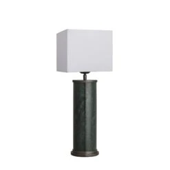 Marble Pillar Cylinder Table Lamp - Green & Pewter -Lumi Home Shop TU2KLP T
