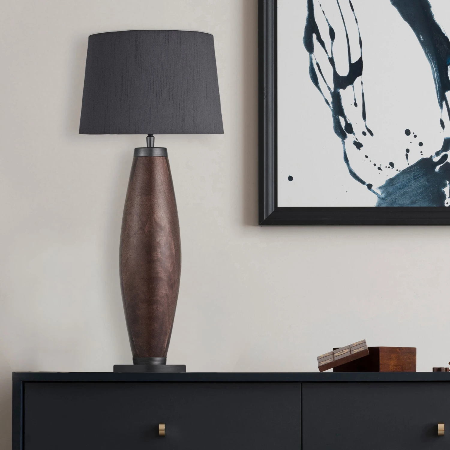 Wooden Geometric Large Pillar Table Lamp - Walnut - Base Only - Expected W/c 29th Of July 3 Wooden Geometric Large Pillar Table Lamp - Walnut - Base Only - Expected W/c 29th Of July