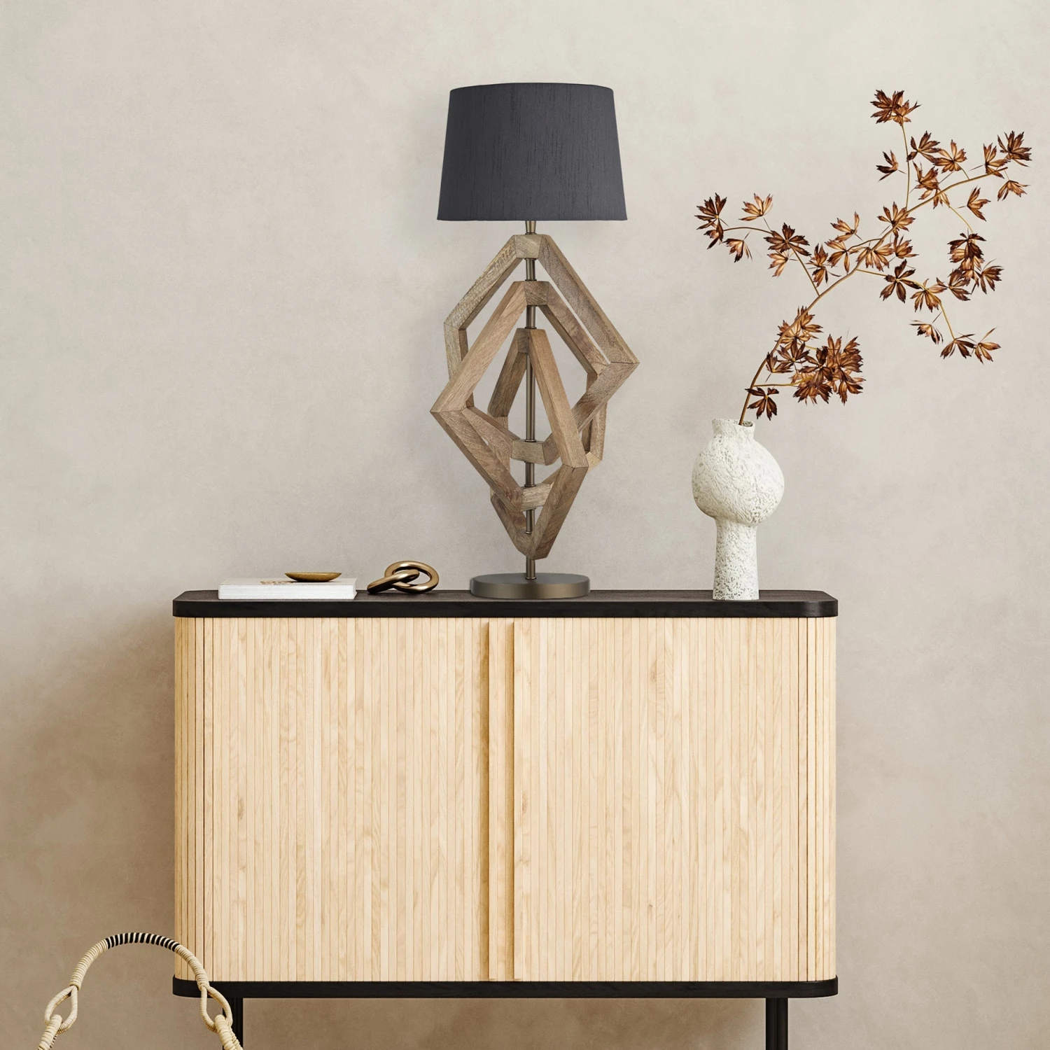 Wooden Geometric Polygon Table Lamp - Natural 4 Wooden Geometric Polygon Table Lamp - Natural - Image 2