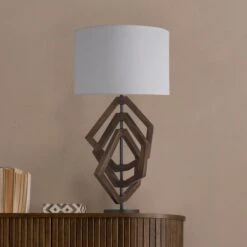 Wooden Geometric Polygon Table Lamp - Walnut - Base Only