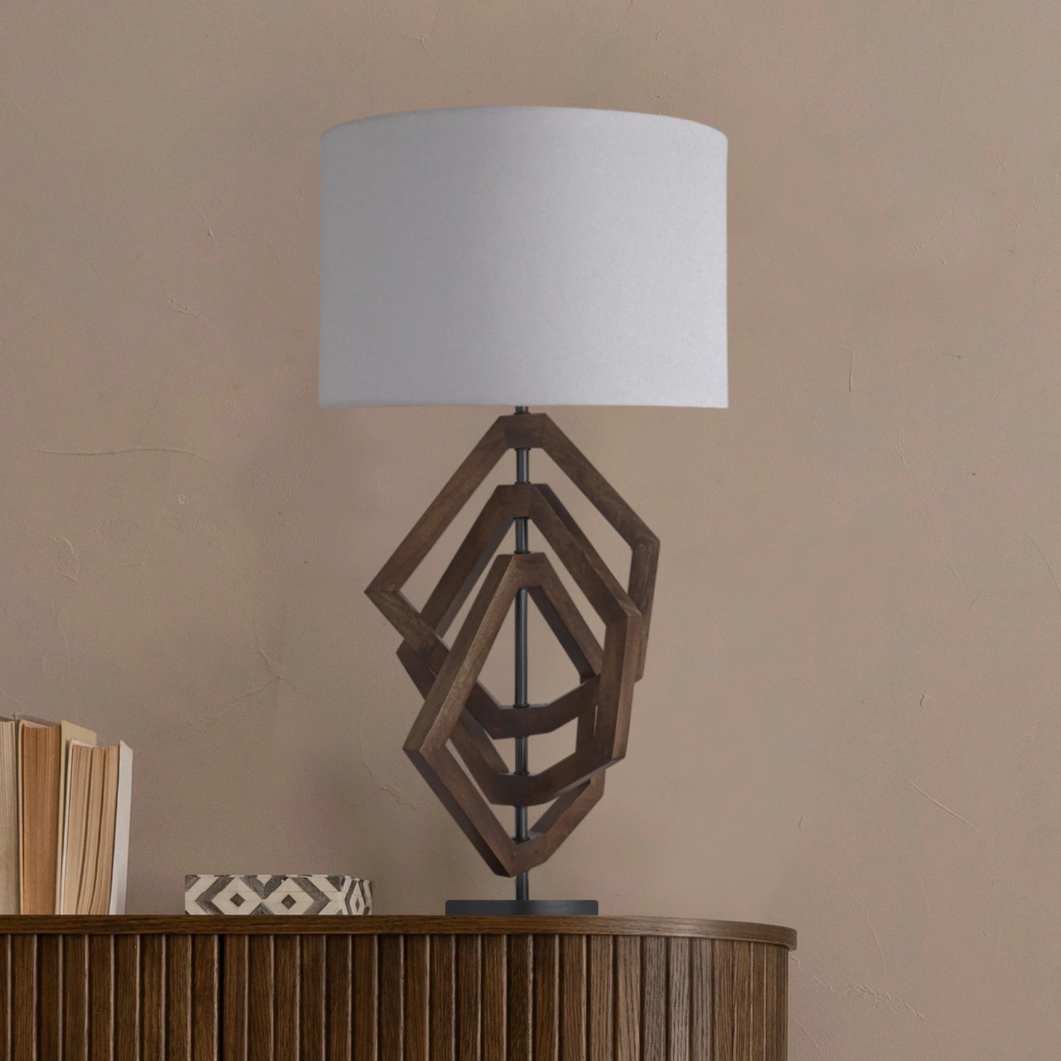 Wooden Geometric Polygon Table Lamp - Walnut - Base Only 3 Wooden Geometric Polygon Table Lamp - Walnut - Base Only