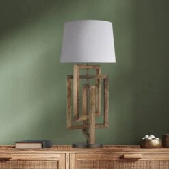Wooden Geometric Rectangle Table Lamp - Natural - Base Only