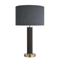 Knurled Pillar Table Lamp - Black 12 Knurled Pillar Table Lamp - Black -Lumi Home Shop table lamp knurled pillar black large drum grey KN PILTL BK GR LDR