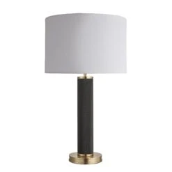 Knurled Pillar Table Lamp - Black 13 Knurled Pillar Table Lamp - Black -Lumi Home Shop table lamp knurled pillar black large drum white KN PILTL BK W LDR