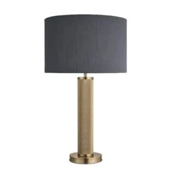 Knurled Pillar Table Lamp - Brass -Lumi Home Shop table lamp knurled pillar brass large drum grey KN PILTL B GR LDR