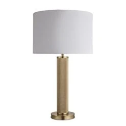 Knurled Pillar Table Lamp - Brass -Lumi Home Shop table lamp knurled pillar brass large drum white KN PILTL B W LDR