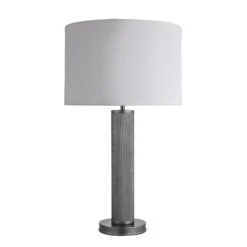 Knurled Pillar Table Lamp - Pewter -Lumi Home Shop table lamp knurled pillar pewter large drum white KN PILTL P W LDR