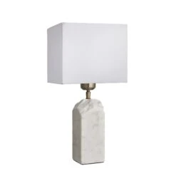 Marble Medium Ridge Table Lamp - White -Lumi Home Shop table lamp marble medium ridge white lampshade small cube white MA M RITL W W SCU angled