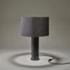 Marble Pillar Cylinder Table Lamp - Black & Pewter -Lumi Home Shop table lamp marble pillar cylinder black pewter lampshade large drum grey MA PIL CYTL BK P GR LDR in situ