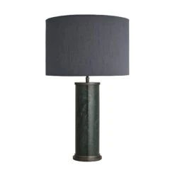 Marble Pillar Cylinder Table Lamp - Green & Pewter -Lumi Home Shop table lamp marble pillar cylinder green pewter lampshade large drum grey MA PIL CYTL GR P GR LDR
