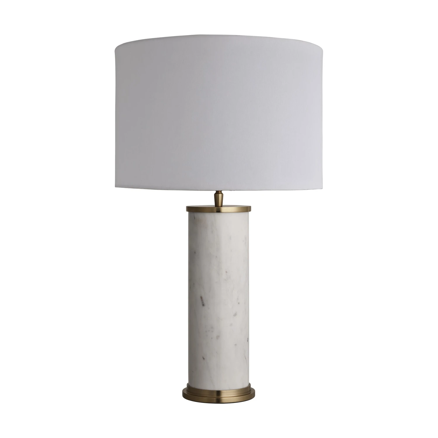 Marble Pillar Cylinder Table Lamp - White & Brass - Image 3