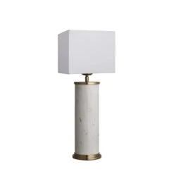 Marble Pillar Cylinder Table Lamp - White & Brass -Lumi Home Shop table lamp marble pillar cylinder white brass lampshade small cube white MA PIL CYTL W B W SCU