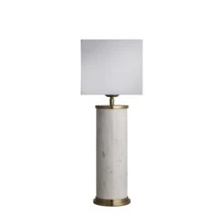 Marble Pillar Cylinder Table Lamp - White & Brass -Lumi Home Shop table lamp marble pillar cylinder white brass lampshade small cube white MA PIL CYTL W B W SCU front