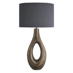 Ornate Ellipse Table Lamp - Brass -Lumi Home Shop table lamp ornate ellipse brass lampshade large drum grey lighting ORN ELTL B GR LDR front