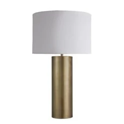 Pillar Cylinder Table Lamp - Brass -Lumi Home Shop table lamp pillar cylinder brass shade large drum white PIL GE CYTL B W LDR