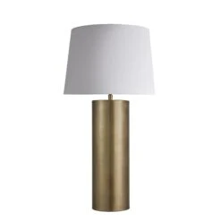 Pillar Cylinder Table Lamp - Brass -Lumi Home Shop table lamp pillar cylinder brass shade lrge empire white PIL GE CYTL B W LEM