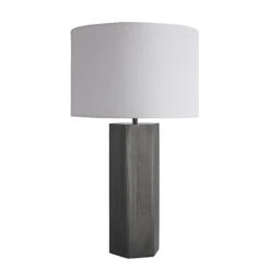Pillar Hex Table Lamp - Pewter 24 Pillar Hex Table Lamp - Pewter -Lumi Home Shop table lamp pillar hex pewter large drum white PIL GE HETL P W LDR angled