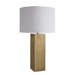 Pillar Square Table Lamp - Brass -Lumi Home Shop table lamp pillar square brass large drum white PIL GE SQTL B W LDR angled