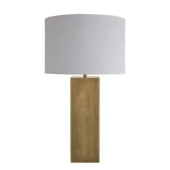 Pillar Square Table Lamp - Brass -Lumi Home Shop table lamp pillar square brass large drum white PIL GE SQTL B W LDR front