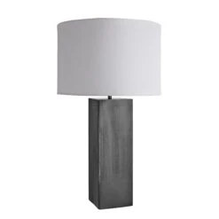 Pillar Square Table Lamp - Pewter -Lumi Home Shop table lamp pillar square pewter large drum white PIL GE SQTL P W LDR angled